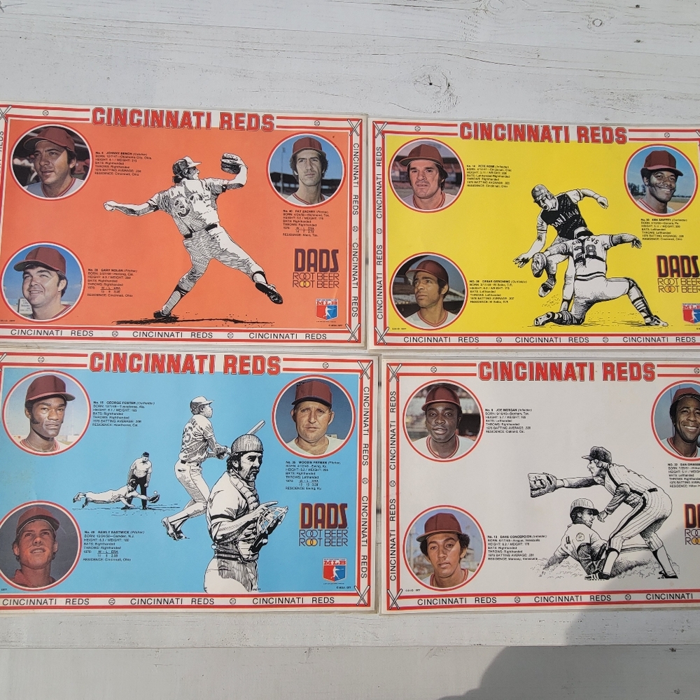 Cincinnati Reds MLB Baseball Placemats 1977 ~ Pete Rose Johnny Bench Joe Morgan